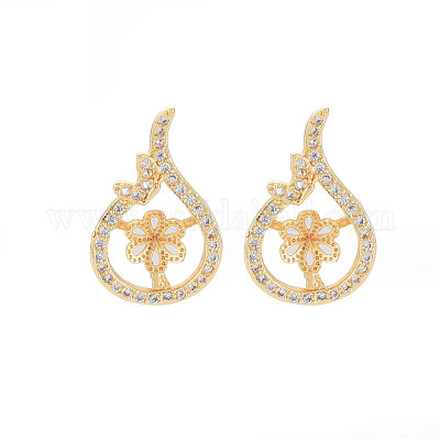 Латунные микро-паве прозрачные серьги-гвоздики из циркония KK-S364-050-1