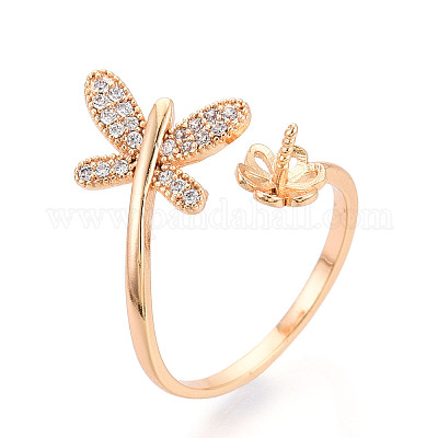 Оправы для колец-манжет из латуни с микропаве из прозрачного кубического циркония KK-T076-31G-1