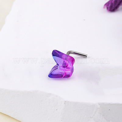 Г-образные носовые кольца в стиле бохо из нержавеющей стали 304 и темно-розовой смолы FS-WG96CDA-12-1