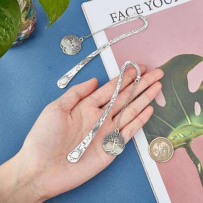 3 шт. 2 плоских круглых закладки с деревом жизни из цинкового сплава со светящейся поверхностью AJEW-GF0003-78-1