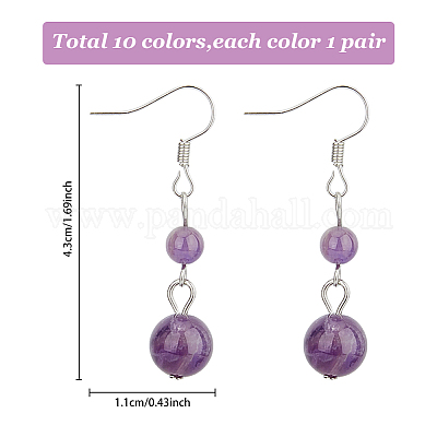 10 пара 10 стильных круглых серег с подвесками из натуральных смешанных драгоценных камней EJEW-AN0002-06-1