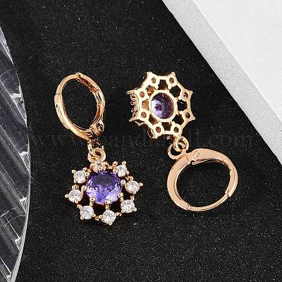 Латунные микропроволочные кубические серьги с цирконием EJEW-K300-06G-1