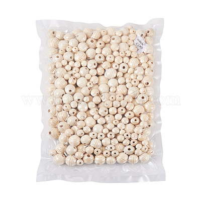 300шт 6 стиля деревянные бусины из натуральной нити WOOD-TA0001-63-1