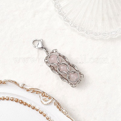 Круглый подвесной декор из натурального розового кварца HJEW-TA00357-04-1