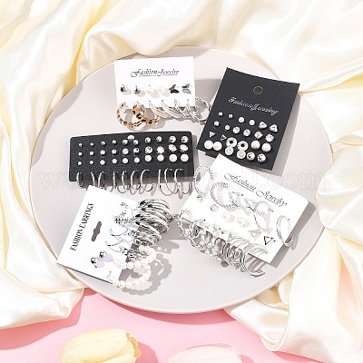 5 комплект из 5-х цветных комплектов серег-колец из сплава EJEW-FS0001-23B-1