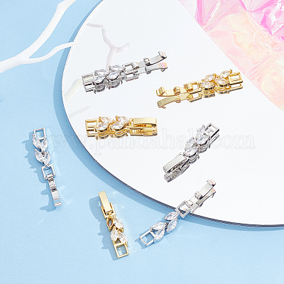 10 шт. 2-цветная застежка для часового ремешка из латуни с прозрачным кубическим цирконием KK-DC0001-43-1