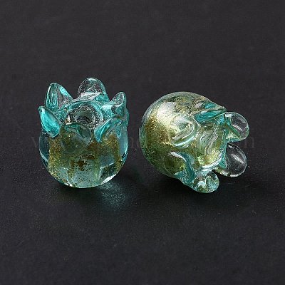Ручной золотой фольги стеклянные бусины Lampwork X1-LAMP-G158-02C-1