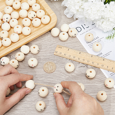 100шт деревянные европейские бусины с принтом WOOD-GF0002-06-1