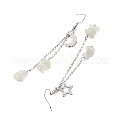 Серьги-подвески в форме звезды и луны из нержавеющей стали 304 EJEW-JE06394-1