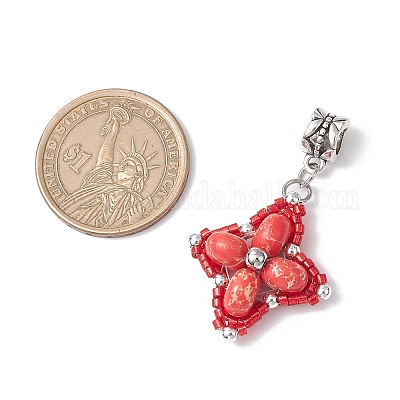 Европейские подвески-шармы в форме звезды из окрашенной синтетической императорской яшмы и стеклянных бусин PALLOY-MZ00693-06-1