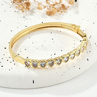 Женские браслеты на шарнирах из латуни с микропаве и прозрачным фианитом BJEW-K274-02G-1