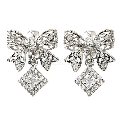 Бант и ромб латунные микропаве прозрачные кубические цирконии европейские бусины KK-V008-35P-1