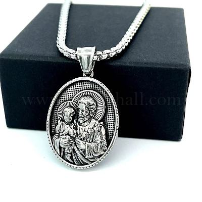 Мужские подвески-ожерелья из нержавеющей стали 304 с изображением Святого Иосифа и младенца Иисуса VJ3580-1