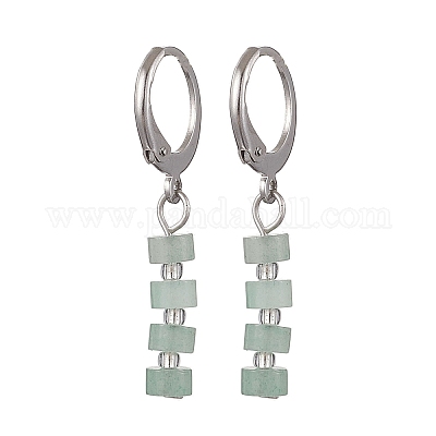 Серьги-гвоздики с застежкой-колонной из нержавеющей стали 304 с натуральным зеленым авантюрином EJEW-JE06520-01-1