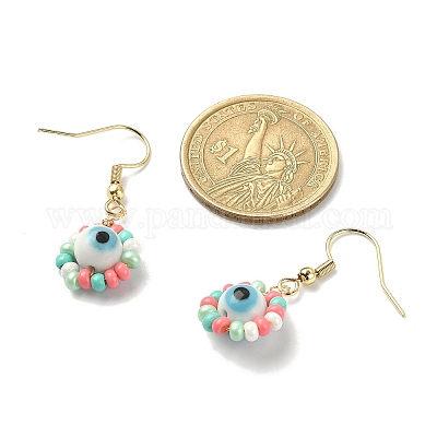 Серьга с подвеской из стекла и лэмпворка от сглаза EJEW-JE05294-1