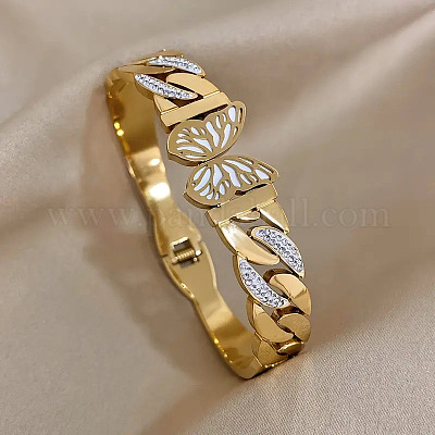 Шарнирные браслеты из нержавеющей стали 304 со стразами для женщин FS-WG550FE-01-1