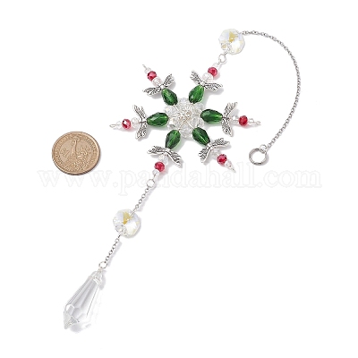 Рождественский стеклянный кулон в виде снежинки HJEW-TA00230-1