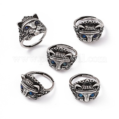 Кошка натуральный лабрадорит регулируемые кольца RJEW-E067-01AS-1