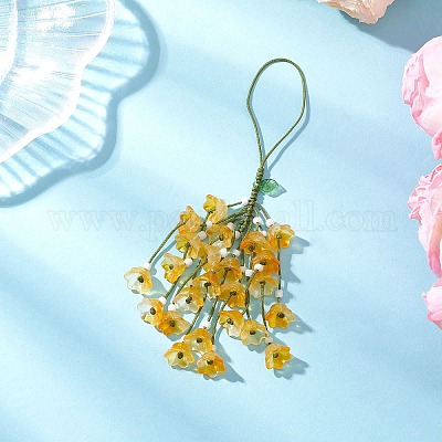 Подвесные украшения в виде стеклянных цветов с кисточками HJEW-TA00420-03-1