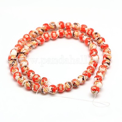 Ручной цветок печатных фарфоровые керамические бусины нити PORC-M005-6mm-06-1