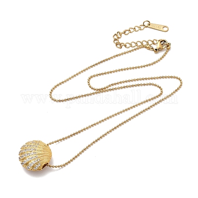 Женские ожерелья с подвеской в форме ракушки из нержавеющей стали 304 с прозрачными стеклянными стразами NJEW-K255-53G-1