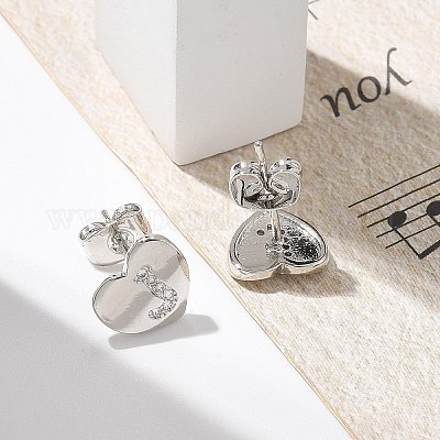 Серьги-гвоздики из латуни с микропаве из прозрачного кубического циркония EJEW-K299-01P-J-1