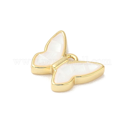 Подвески-бабочки из латуни и ракушек с эпоксидной смолой KK-K380-02G-01-1