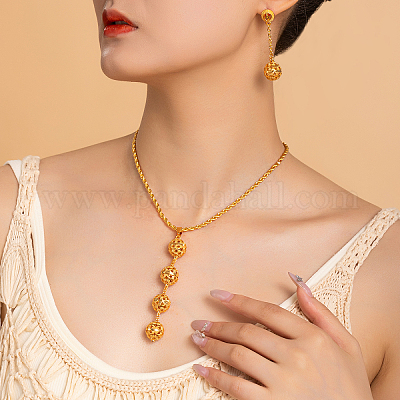 Элегантный комплект из серег и ожерелий из полых круглых бусин из сплава для женщин QL2012-1