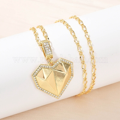 Ожерелья с подвесками в форме сердца из латуни с прозрачным фианитом и прозрачным фианитом NJEW-Q040-01G-1