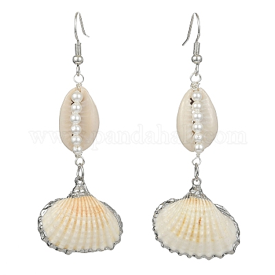 Женские серьги с подвесками в форме ракушки из натурального жемчуга и ракушек EJEW-TA00303-1