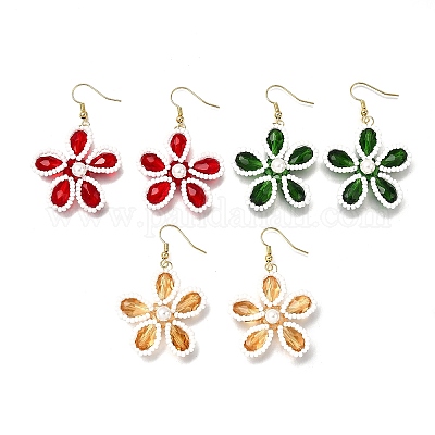 Болтающийся серьги стекло цветок EJEW-TA00715-1