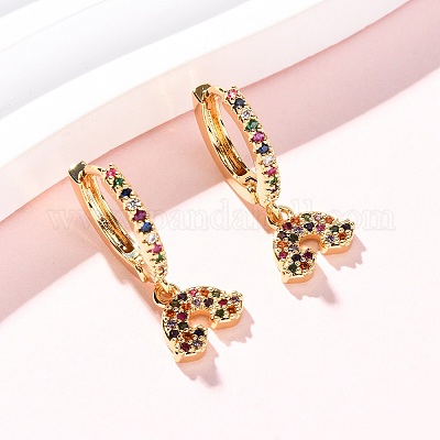 Серьги-кольца из радужной латуни с микропаве из кубических цирконий EJEW-F384-13G-1