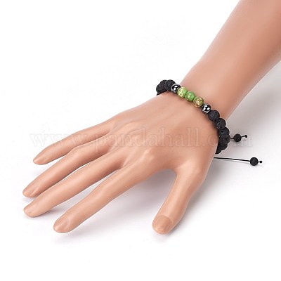 Бусы из натуральной лавы и немагнитного синтетического гематита BJEW-JB03975-04-1