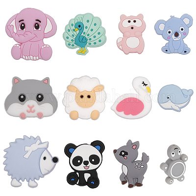 12 шт. 12 стильных силиконовых фокусных бусины SIL-CA0002-67-1