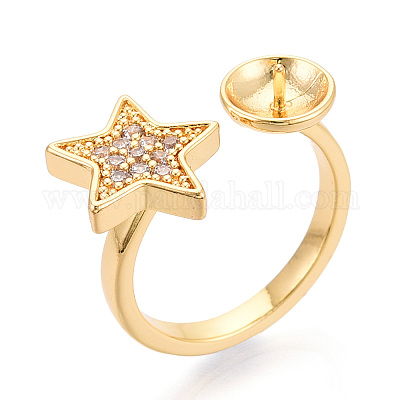 Звездная латунь микропаве кубический цирконий чашка колышек оправа для колец KK-N274-06G-1