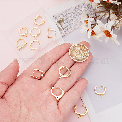 12 шт. 6 стиля латунных сережек-колец с микропаве из прозрачного кубического циркония ZIRC-AR0001-29-1