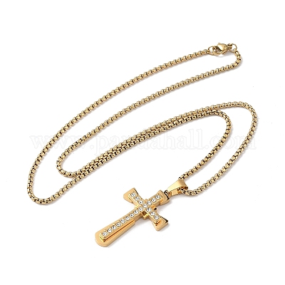 201 кулон-крест из нержавеющей стали с кристаллами и стразами NJEW-H065-08G-1