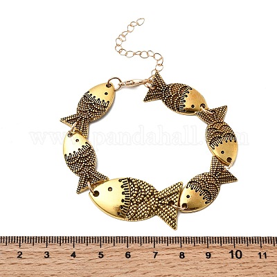 女性用合金リンクチェーンブレスレット 魚 アンティーク黄金 7-1/8