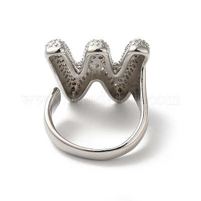 Открытое кольцо-манжета из латуни с надписью микро паве для женщин с прозрачным кубическим цирконием RJEW-N046-03W-P-1