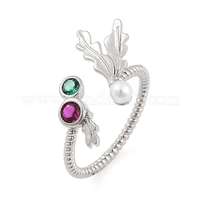 Кольца-манжеты из листовой латуни с микропаве из кубического циркония для женщин RJEW-K240-11P-1