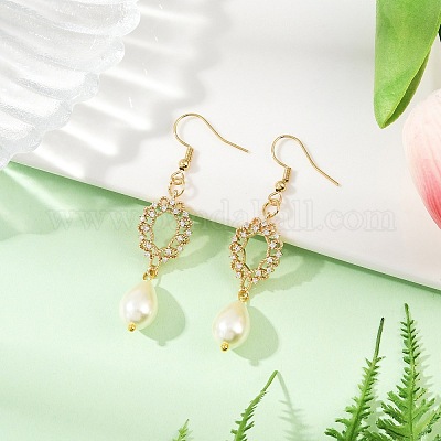 Серьги с подвесками из латуни с прозрачным фианитом и прозрачным фианитом EJEW-JE06460-1