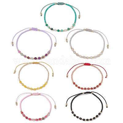 7шт. Браслеты из плетеных бусин из натуральных драгоценных камней BJEW-JB11420-1
