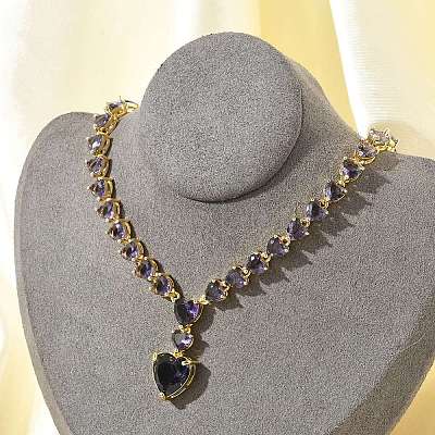 Латунные кубического циркония сердце кулон ожерелья NJEW-Z059-07G-02-1