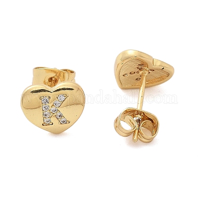 Серьги-гвоздики из латуни с микропаве из прозрачного кубического циркония EJEW-K299-01G-K-1