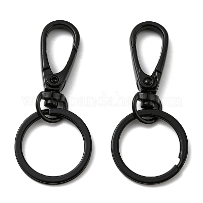 Alloy Keychain Clasp Findings, with Iron Split Key Rings, Electrophoresis  Black, 60x28mm