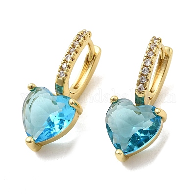 Серьги-кольца в форме сердца с микропаве из кубических цирконий из латуни EJEW-H171-07G-1