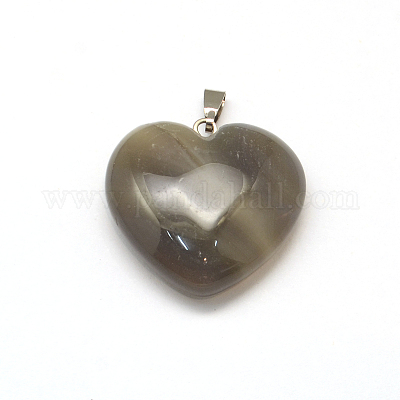 Сердца естественный серый агат подвески G-Q355-20-1