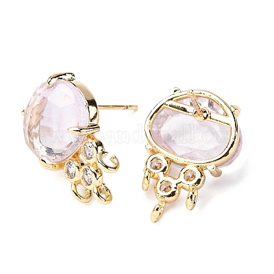 Фурнитура для сережек-гвоздиков из латуни с микропаве из кубического циркония и натуральным аметистом KK-Z096-05G-01-1