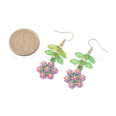 Серьги-подвески из стеклянных семян ручной работы EJEW-MZ00311-1