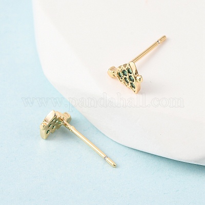 Серьги-гвоздики Charistmas Tree с микропаве из латуни EJEW-L278-09G-1